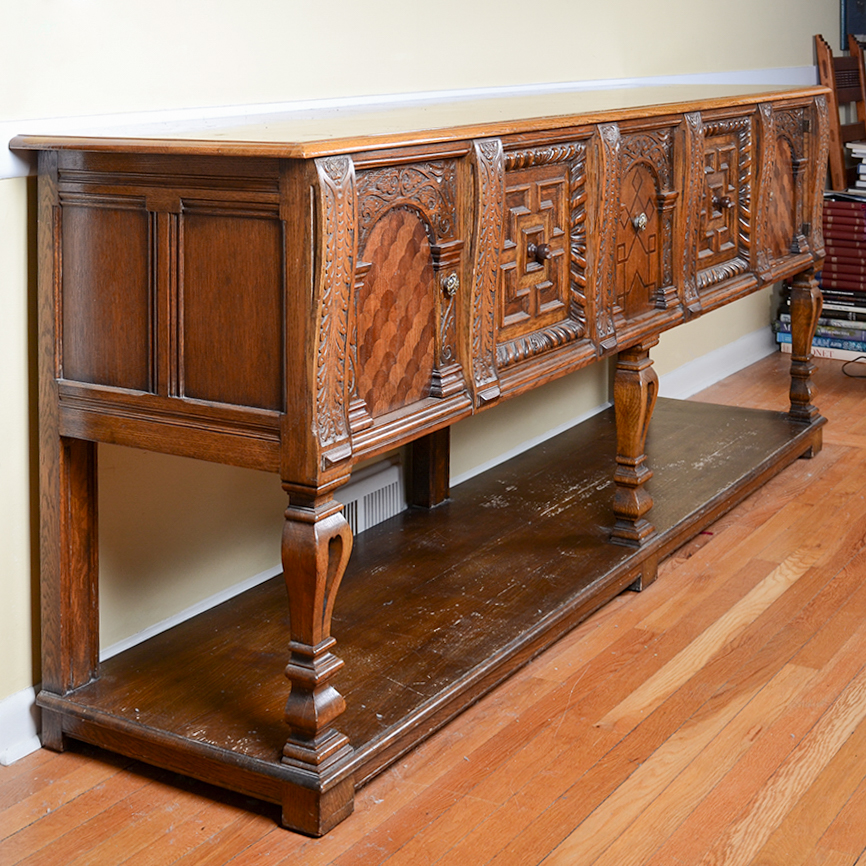 Antique English Oak Geometric Carved Sideboard EBTH